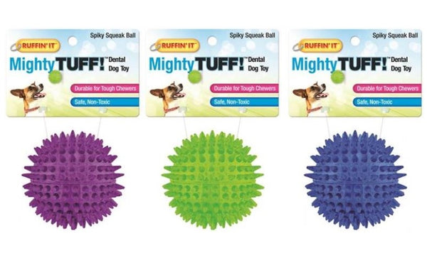 Ruffin&#039; It 80610 Mighty Tuff Spiky Squeaky Ball Dog Toy, 3", Assorted