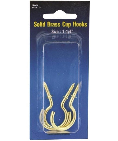 Prosource PH-122315-PS Cup Hook, Solid Brass, 1-1/4" Projection