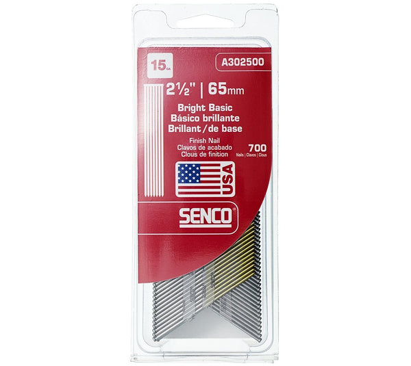 Senco® A302500 Bright Basic 34° Angled Strip Finish Nail, 2-1/2", 700-Ct, 15 Gau