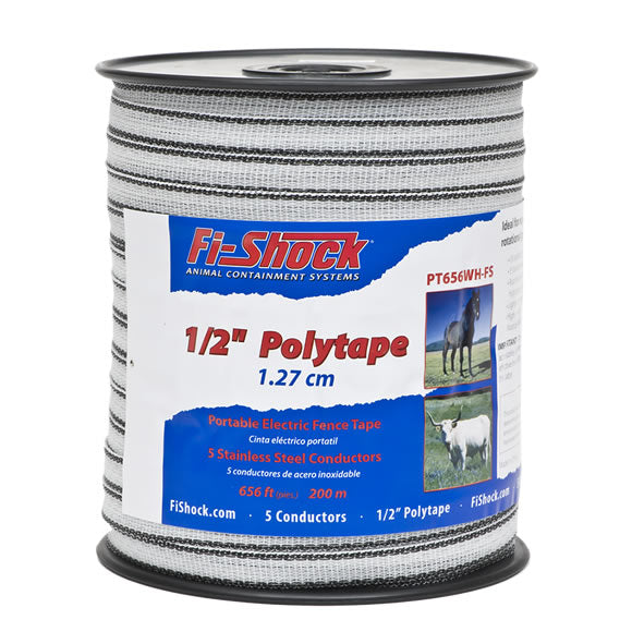 Fi-Shock PT656WH-FS Electric Fence Polytape, 200 Meter, 1/2"