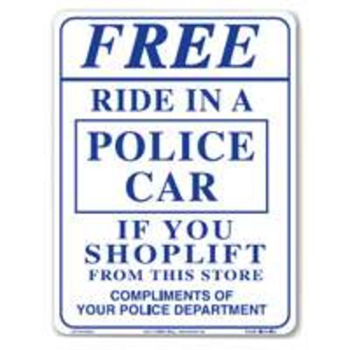 Centurion SIGN RIDE Ride In A Police Car Sign 9" x 12"