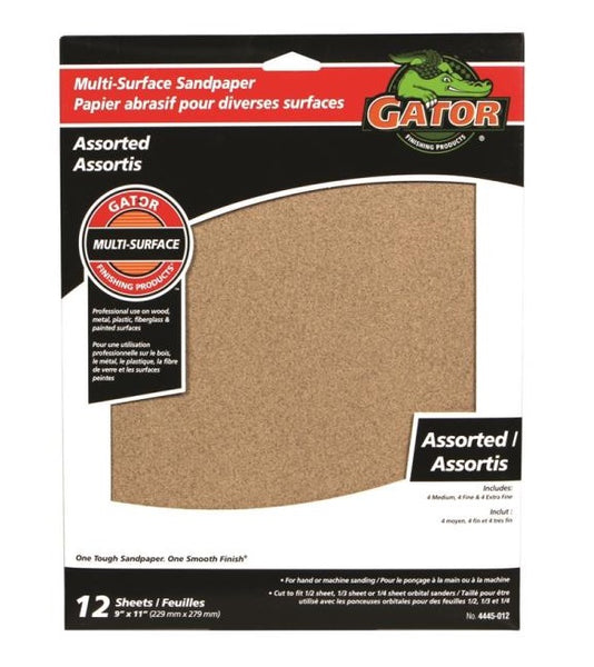 Gator 4445-012 Multi-Surface Sanding Sheet, 9" x 11", Assorted Grit