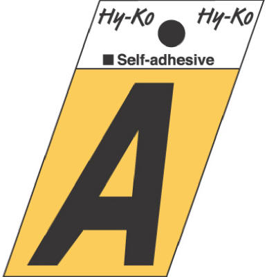 Hy-Ko GR-10/A Press-On Aluminum Letter A Sign, 1-1/2", Gold/Black, Angle Cut