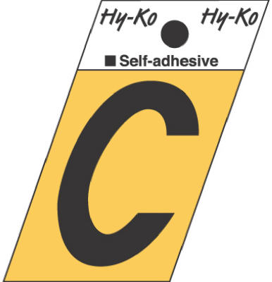 Hy-Ko GR-10/C Press-On Aluminum Letter C Sign, 1-1/2", Gold/Black, Angle Cut