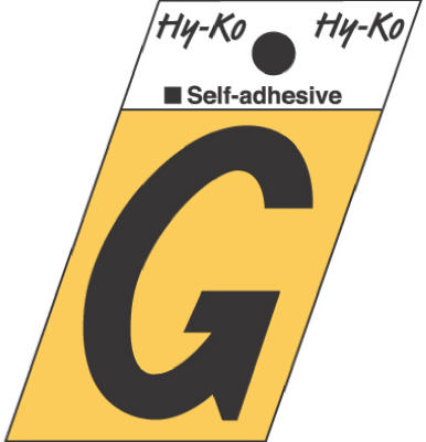 Hy-Ko GR-10/G Press-On Aluminum Letter G Sign, 1-1/2", Gold/Black, Angle Cut