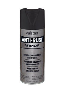 Valspar 044.0021926.076 Anti-Rust Armor Spray Paint, 12 Oz, Flat Finish, Black