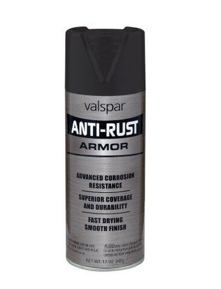 Valspar 044.0021926.076 Anti-Rust Armor Spray Paint, 12 Oz, Flat Finish, Black