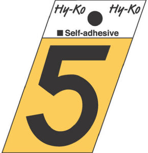 Hy-Ko GR-10/5 Press-On Aluminum Number 5 Sign, 1-1/2", Gold/Black, Angle Cut