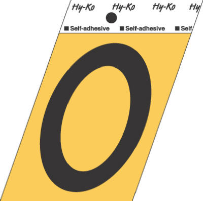 Hy-Ko GG-25/0 Press-On Aluminum Adhesive Number 0 Sign, 3-1/2", Gold/Black