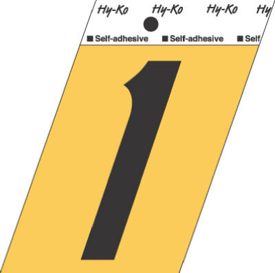 Hy-Ko GG-25/1 Press-On Aluminum Adhesive Number 1 Sign, 3-1/2", Gold/Black