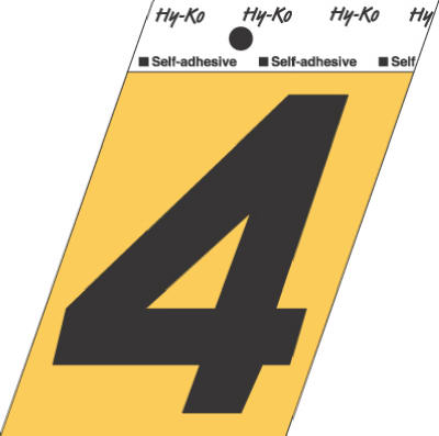 Hy-Ko GG-25/4 Press-On Aluminum Adhesive Number 4 Sign, 3-1/2", Gold/Black