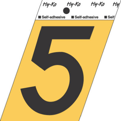 Hy-Ko GG-25/5 Press-On Aluminum Adhesive Number 5 Sign, 3-1/2", Gold/Black