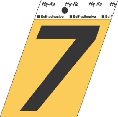 Hy-Ko GG-25/7 Press-On Aluminum Adhesive Number 7 Sign, 3-1/2", Gold/Black