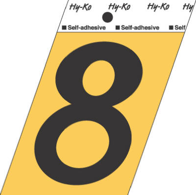 Hy-Ko GG-25/8 Press-On Aluminum Adhesive Number 8 Sign, 3-1/2", Gold/Black