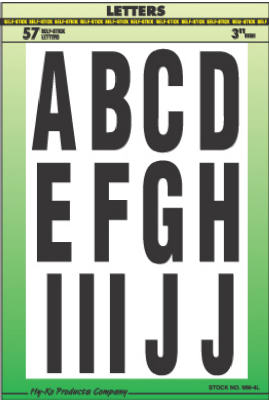Hy-Ko MM-4L Vinyl Self Adhesive Letter Set, 3", Black On White