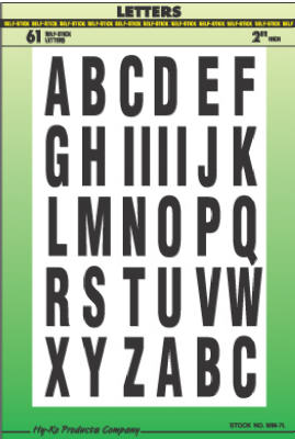 Hy-Ko MM-7L Self-Stick Vinyl Adhesive Letter Set, 2", Black On White