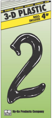 Hy-Ko PN-29/2 3-D Plastic House Number 2 Sign with Nails, 4", Black