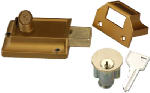 First Watch Security 1110 Night Bolt & Locking Cylinder, Brass Tone