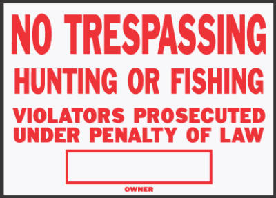 Hy-Ko SS-5 No Trespassing/Hunting Aluminum Sign, 10" x 14", Red/White