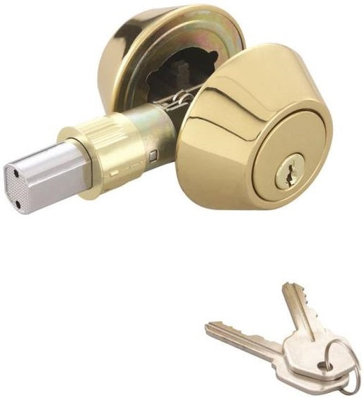 Prosource T-D102PB Mobile Home Deadbolt Double Cylinder, Polished Brass