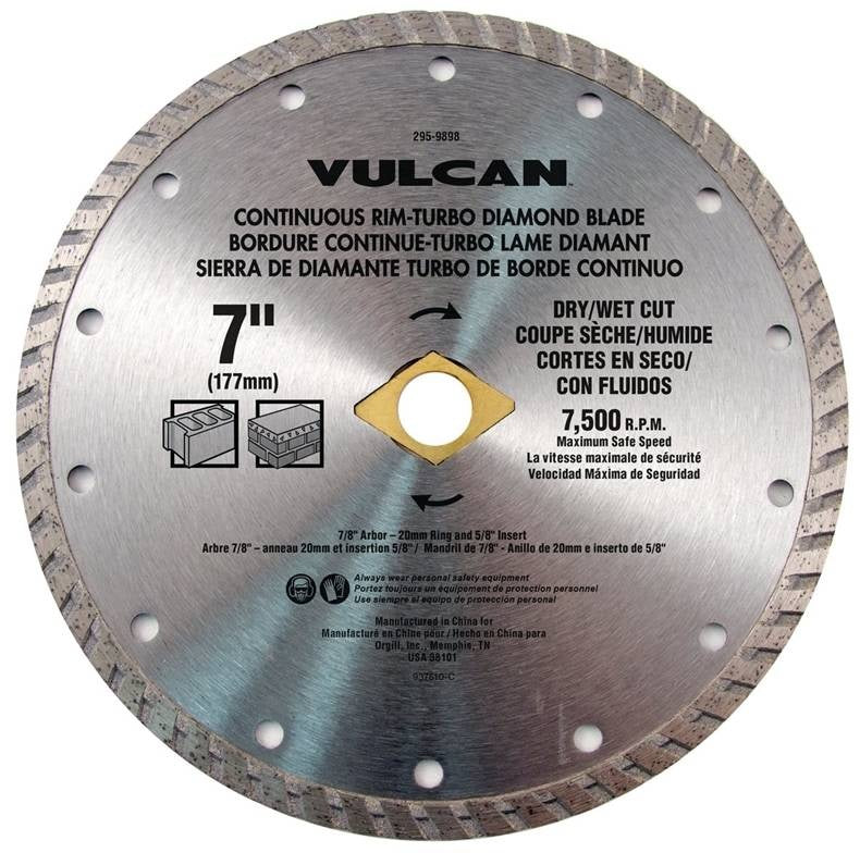 Vulcan 937501OR Turbo Continuous Rim Circular Saw Blade, 7" Dia