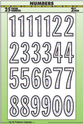 Hy-Ko MM-32N Vinyl Adhesive Silver Background Prism Number Set, 2"