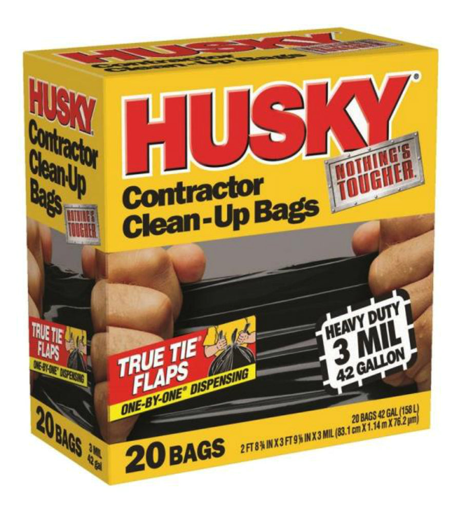 Husky HK42WC020B Contractor Clean-Up Bags, 3 Mil, 42-Gallon, 20-Count