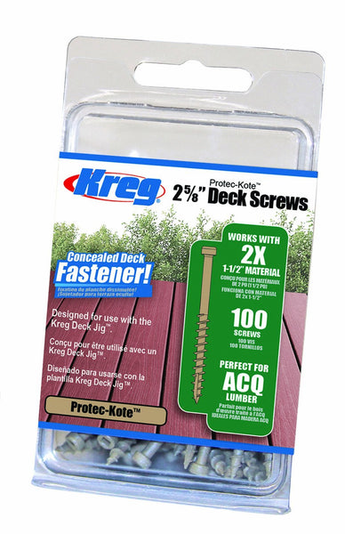Kreg 2X Protec-Kote Deck Screws,#8 Coarse,2-5/8", Count 100