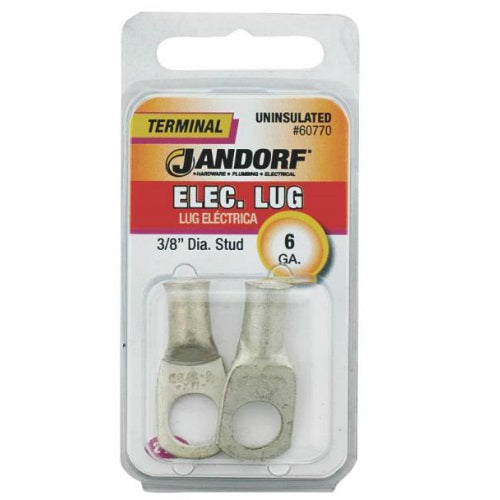 Jandorf 60770 Uninsulated Electrical Terminal Lug, 6 Gauge AWG, 3/8"