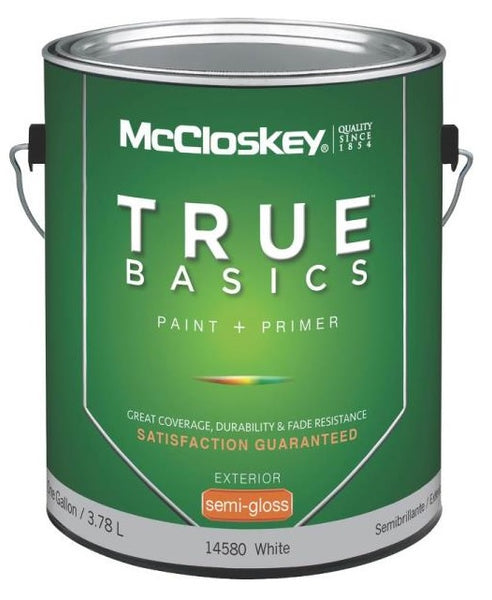 McCloskey 14580 True Basics Exterior Latex Semi-Gloss Paint, Gallon, White