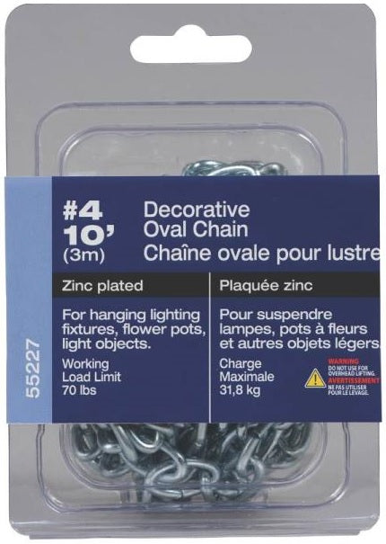 Ben-Mor 55227 Decorative Oval Chain, #4 x 10&#039;, Zinc Plated