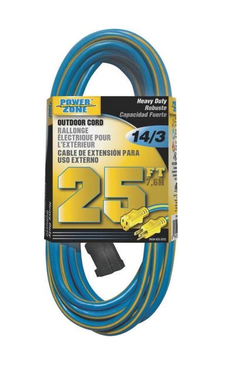 Power Zone ORK506725 Outdoor Extension Cords, Blue/Yellow, 25'