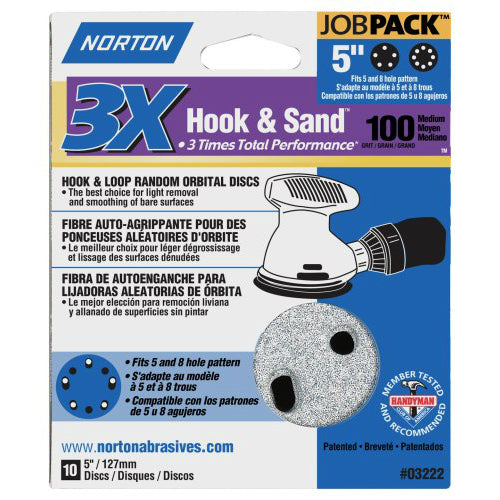 Norton 04034 Hook and Loop 3X Sanding Discs, 100 Grit, 5"