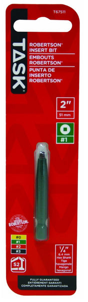 Task Tools T67511 Robertson Screwdriver Power Insert Bit, 2", Green