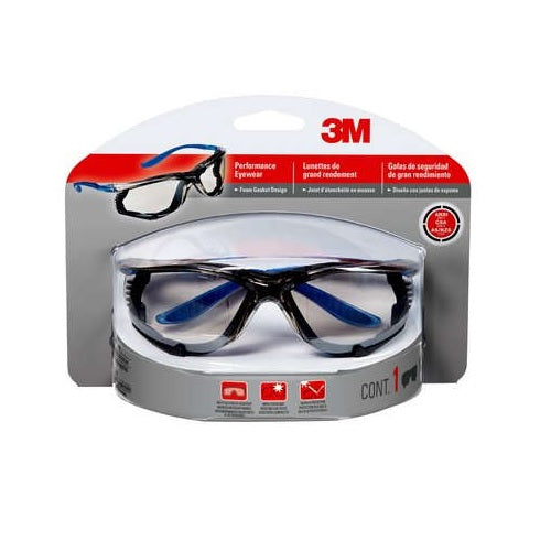 3M 47200-HT3 Gasket Design Safety Eyewear, Anti-Fog, Blue Frame