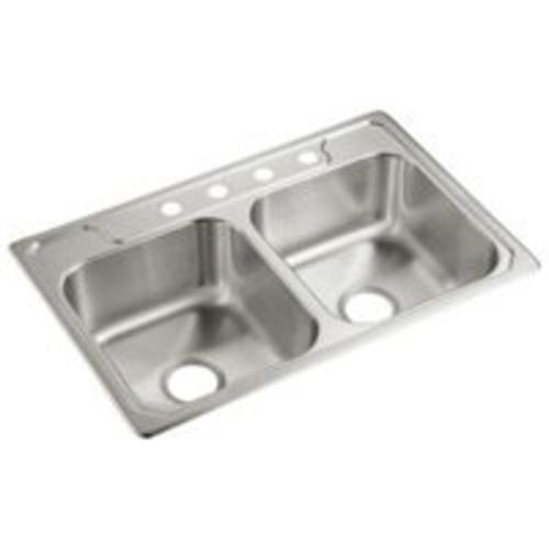 Sterling Pluming 14708-4-NA Double-Basin Self Rimming Kitchen Sink, 33" x 22"