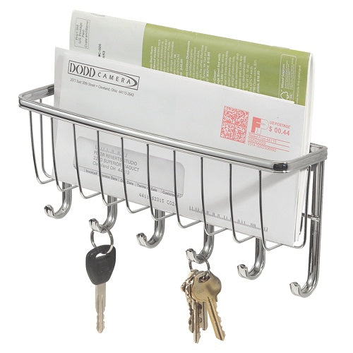 InterDesign 58970 Wall Mount Mail & Key Rack, Chrome