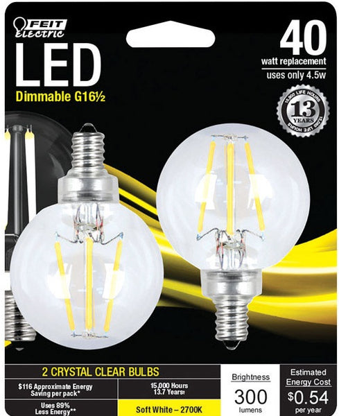 Feit Electric BPG1640827LED2 Globe LED Light Bulb, 300 Lumens, Clear