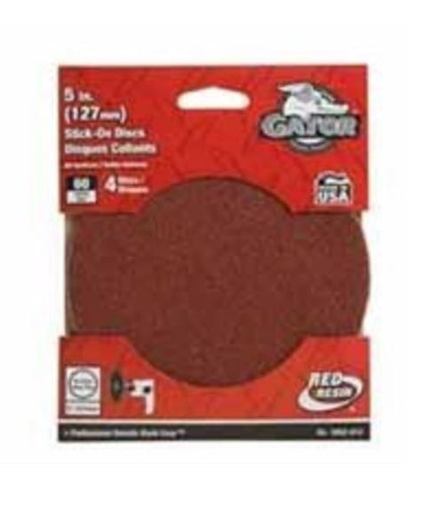 Gator 3002-012 Red Resin Stick-On Sanding Discs, 5", 60 Grit