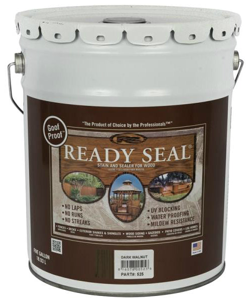 Ready Seal 525 Dark Walnut Exterior Wood Stain and Sealer, 5 Gallon
