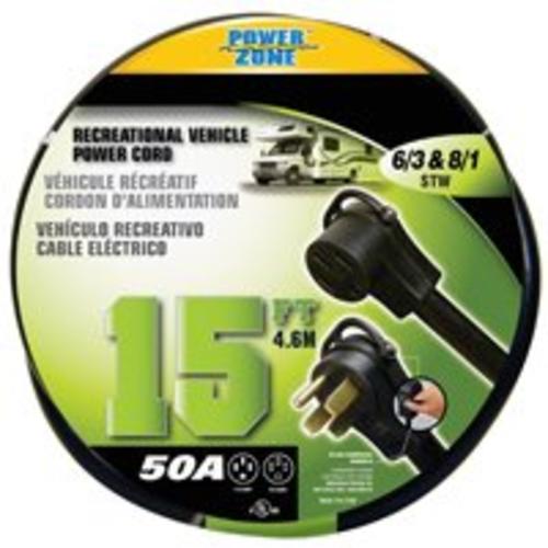 Power Zone ORV5063815 Rv Power Cord 6/3-8/1 15', Stow 50 A