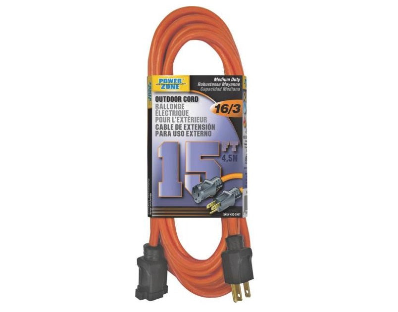 Power Zone OR501615 Outdoor Extension Cord, 15', Orange