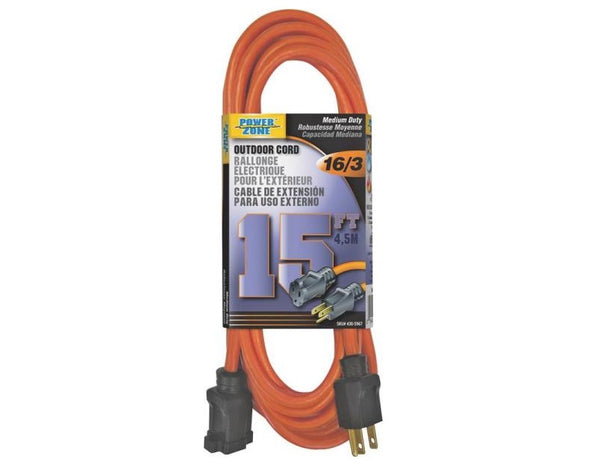 Power Zone OR501615 Outdoor Extension Cord, 15&#039;, Orange
