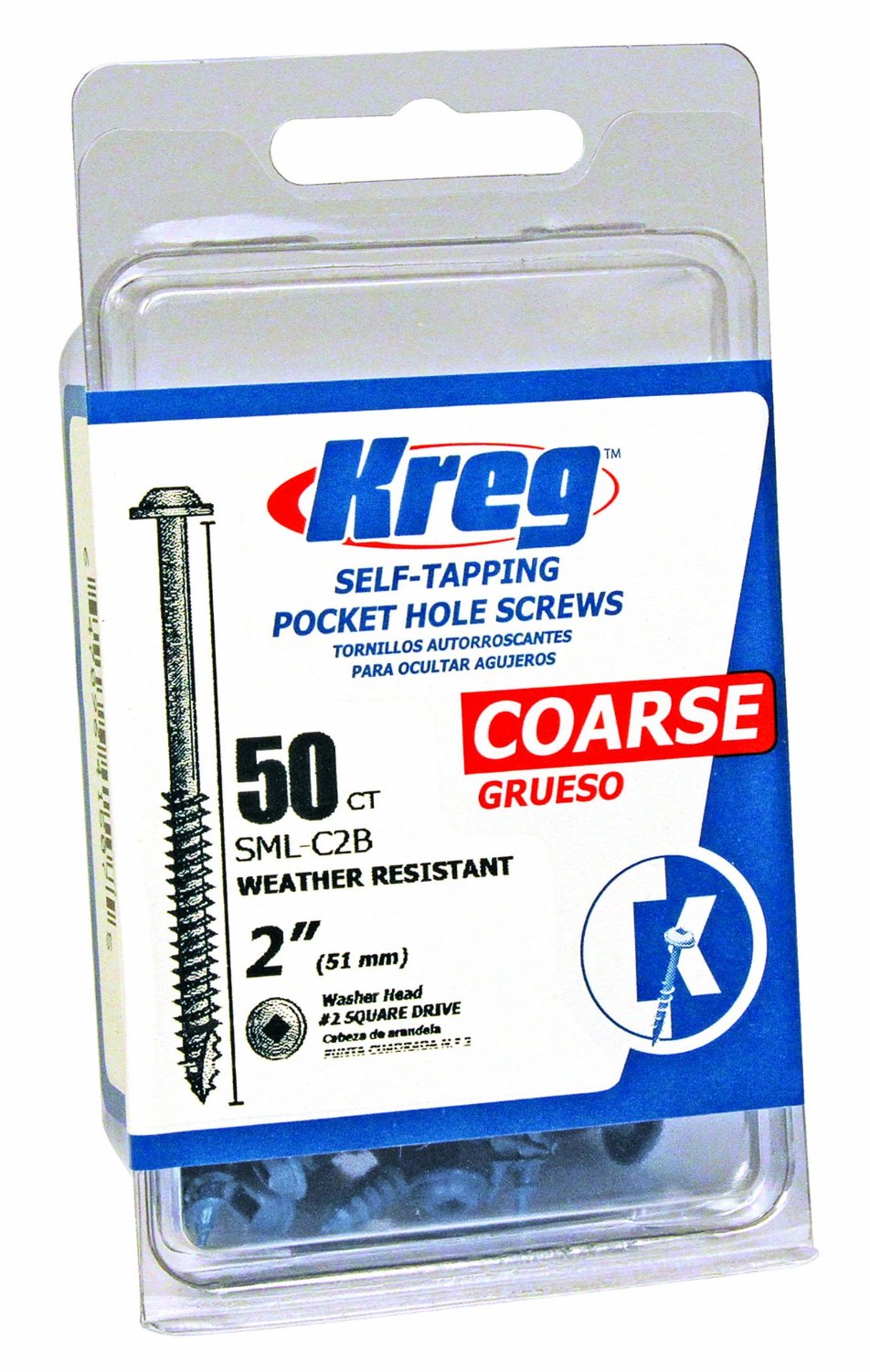 Kreg SML-C2B-50 Coarse Pocket Hole Screw, #8 x 2", 50 Ct