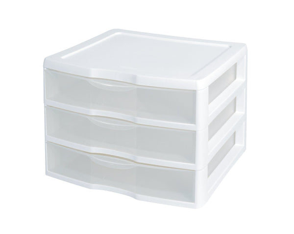 Sterilite 20938003 Clear View Wide 3-Drawer Organizer with White Frame