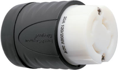 Pass & Seymour Turnlok Connector, 20A, 125/208V, Black & White
