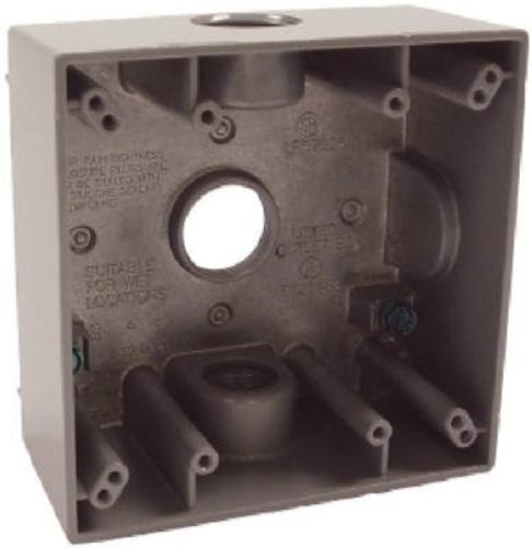 Raco 5341-0 Two Gang Weatherproof Outlet Box, Aluminum, Grey, 3/4"