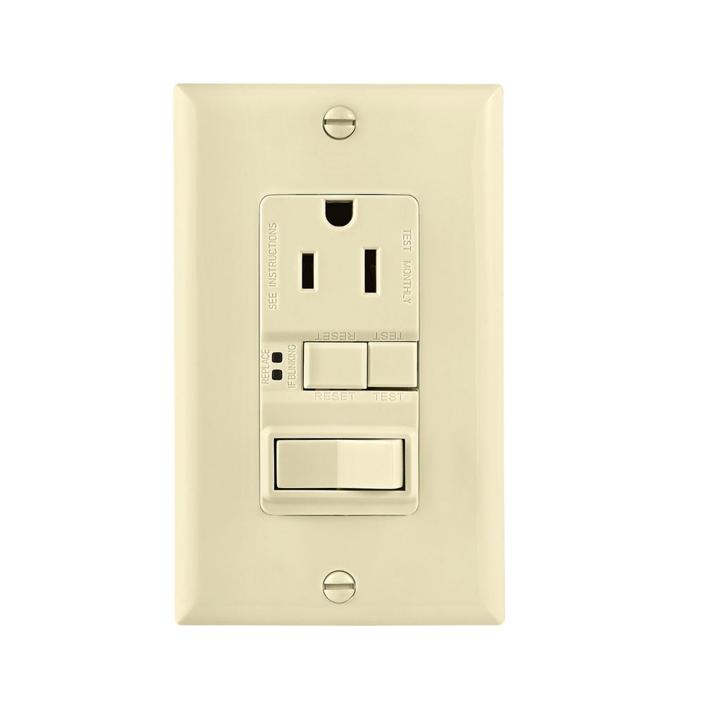 Cooper Wiring TRSGFS15LA-M-L Self-Test GFCI Receptacle With Switch, Light Almond