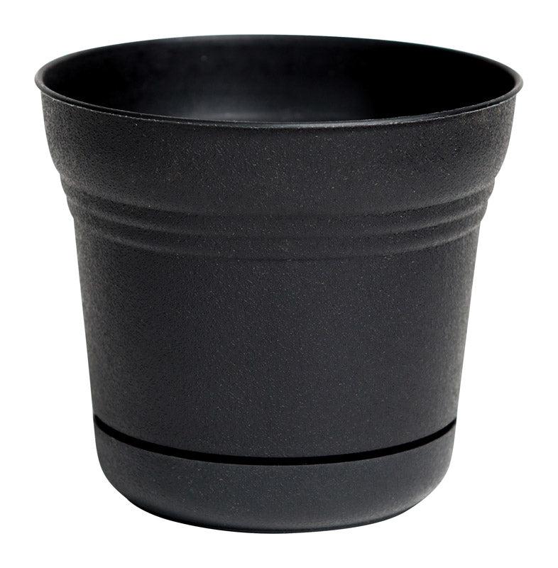 Bloem SP0700 Saturn Flower Pot, Plastic, Black, 6.5" x 7.25"