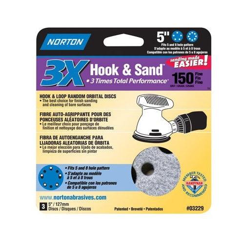 Norton 03229 Hook and Loop Sanding Disc, 5" Dia, Grit 150